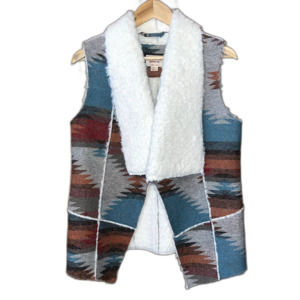 Mossimo Supply Co Women's L Western Boho Aztec Rodeo Faux Sherpa Open Front Vest